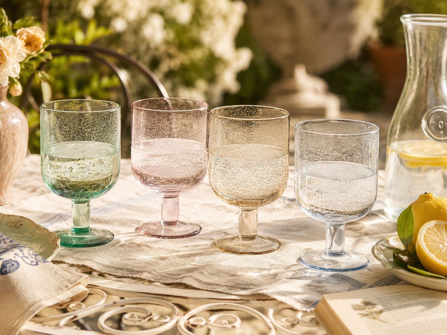 4ks barevná sklenička na víno s bublinkami Louise - Ø8*13cm / 360ml