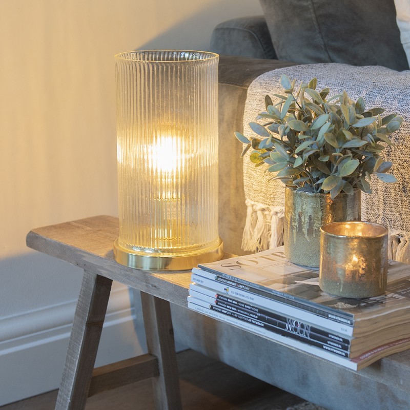 Zlatá stolní lampa se skleněným stínidlem - Ø 15*27 cm E27/max 1*40W