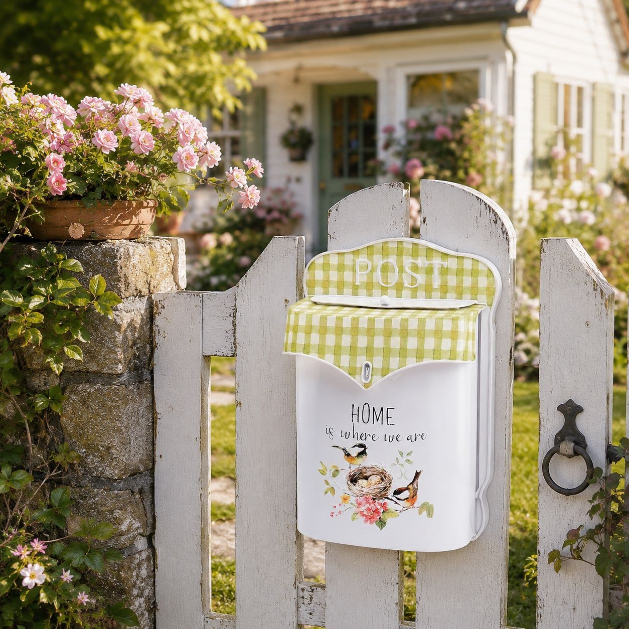 Bílá antik poštovní schránka s ptáčky Home - 24*10*35 cm