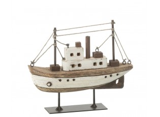 Hnědá dřevěná dekorace přírodní loďka na podstavci Boat S - 20*7*19 cm