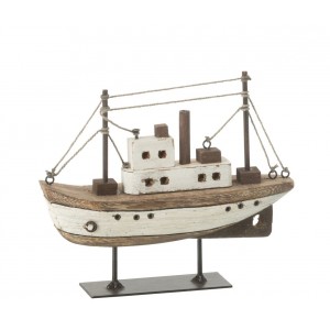 Hnědá dřevěná dekorace přírodní loďka na podstavci Boat S - 20*7*19 cm