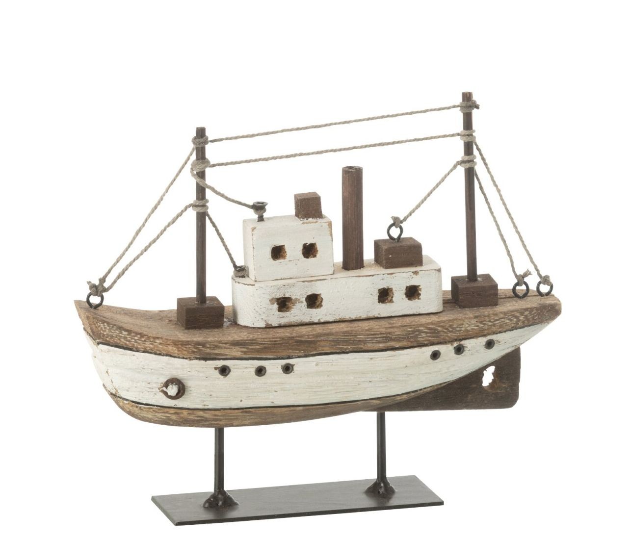 Hnědá dřevěná dekorace přírodní loďka na podstavci Boat M - 18*5*15 cm
