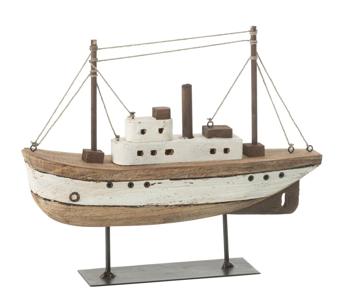 Hnědá dřevěná dekorace přírodní loďka na podstavci Boat L - 30*7*24 cm