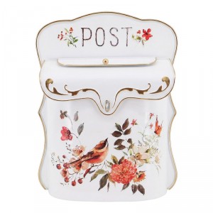 Bílá antik poštovní schránka s ptáčky Post - 28*18*37cm