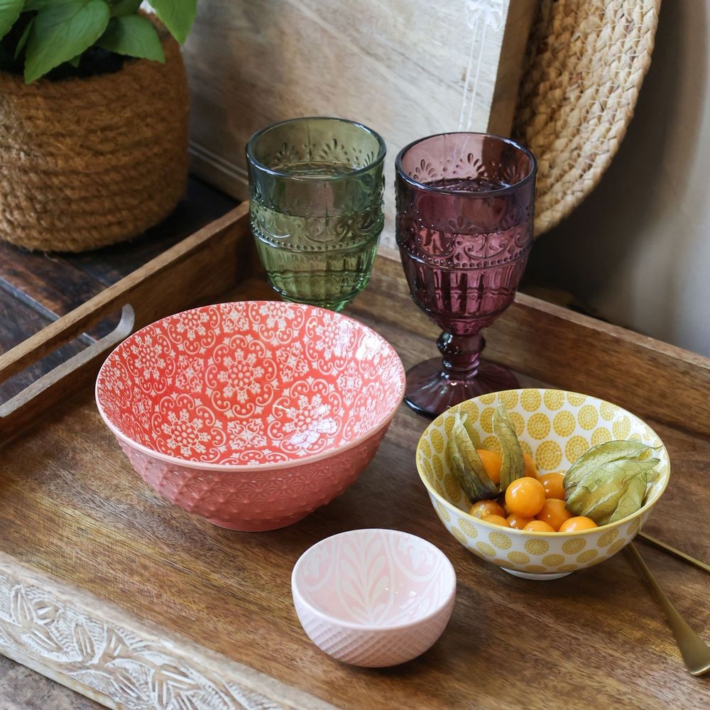 Růžová porcelánová miska s květy uvnitř Arés - Ø 7,5*3,5 cm / 100ml