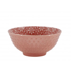 Korálová porcelánová miska s květy uvnitř Arés - Ø 16*7,5 cm / 650 ml
