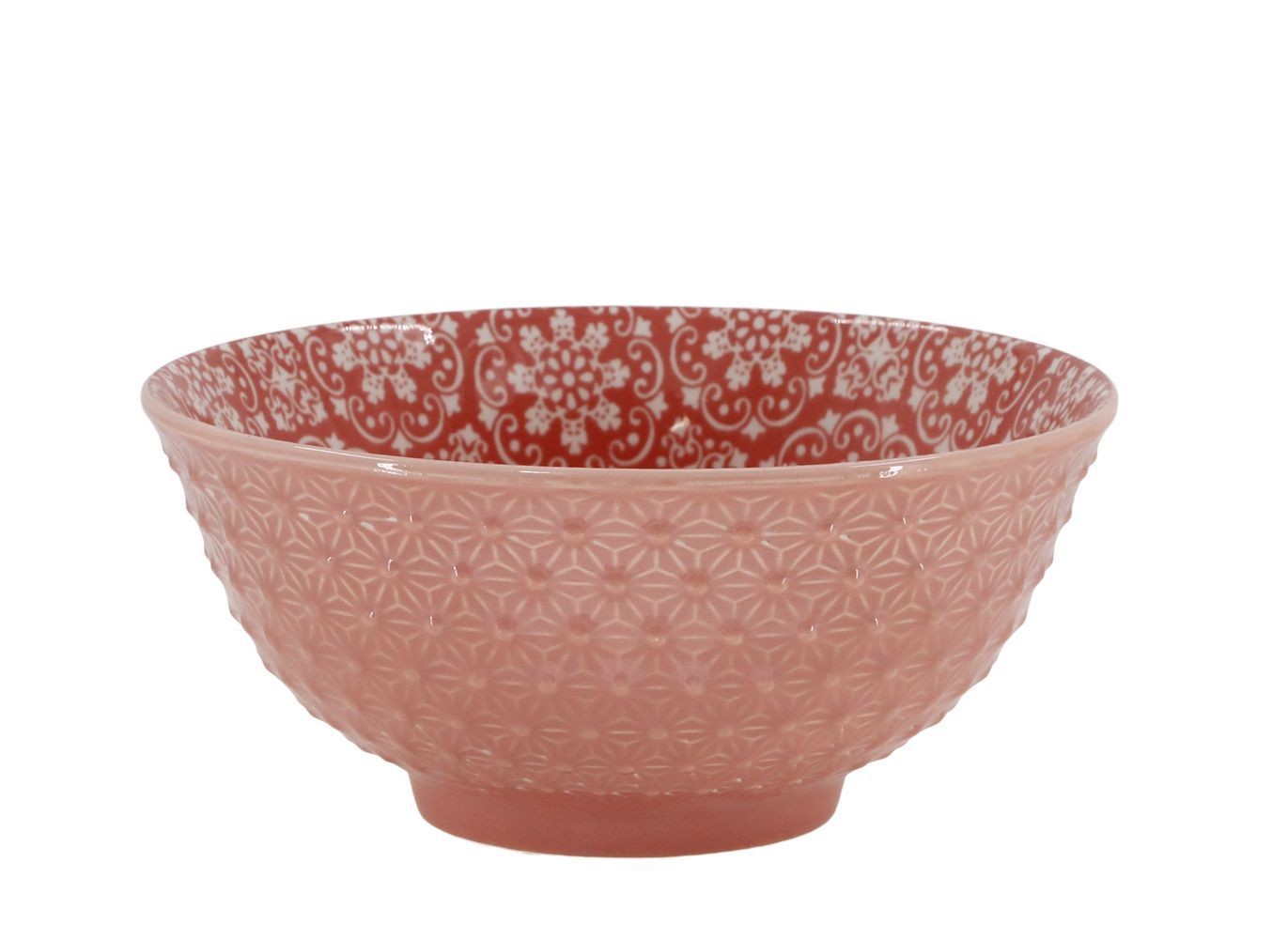 Korálová porcelánová miska s květy uvnitř Arés - Ø 16*7,5 cm / 650 ml