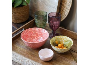 Korálová porcelánová miska s květy uvnitř Arés - Ø 16*7,5 cm / 650 ml
