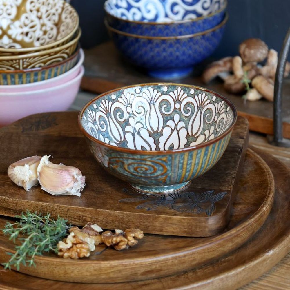Opálová porcelánová miska s květy uvnitř Arés - Ø 12*5,5 cm / 300 ml