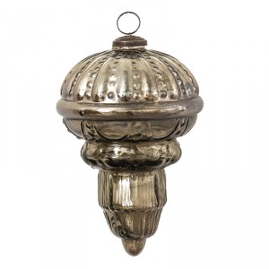 Hnědo-stříbrná antik vánoční skleněná ozdoba XL - Ø 14*22 cm