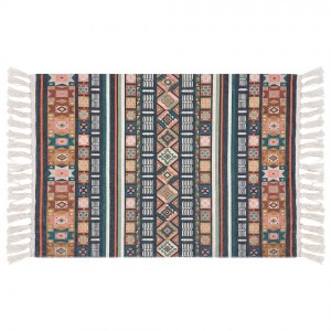 Barevný koberec s květinovým geometrickým motivem a třásněmi - 60*90 cm