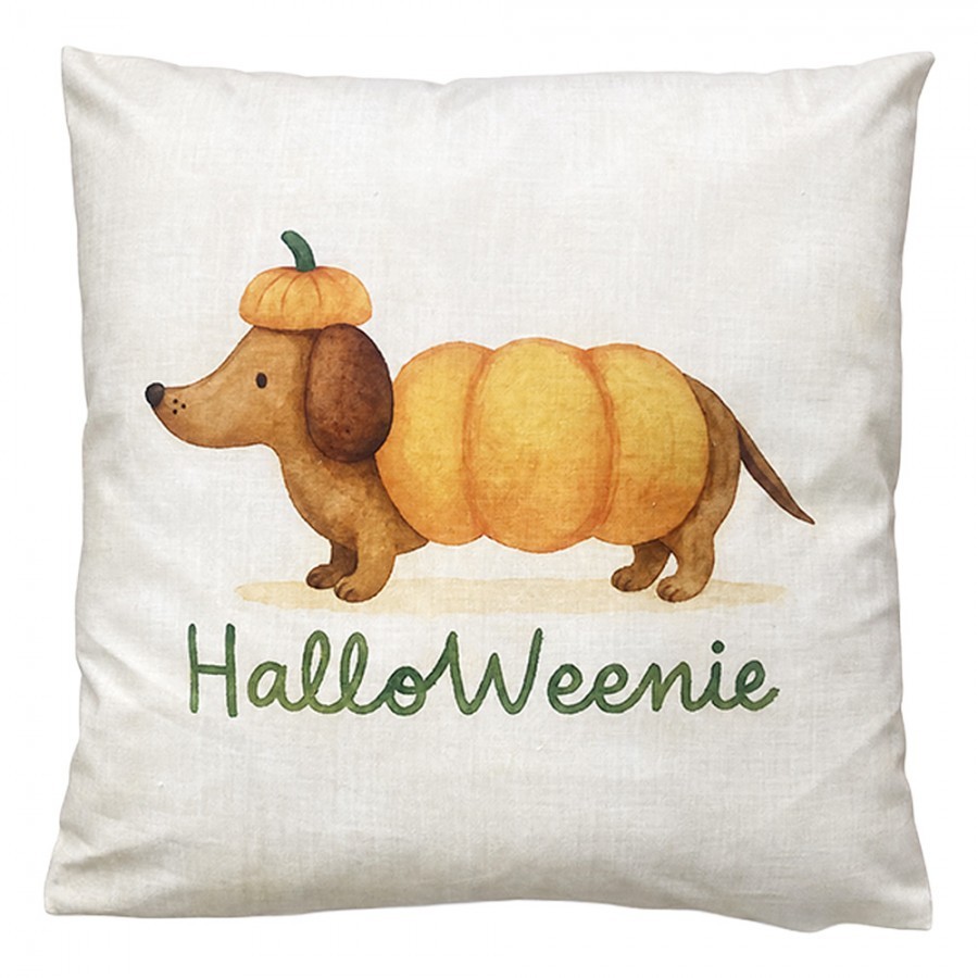 Polštář jezevčík v dýňovém kostýmu HalloWeenie - 45*45*4 cm