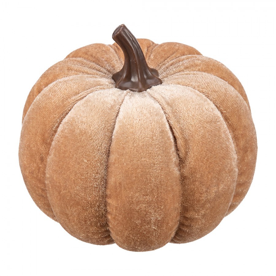 Béžová dekorační sametová dýně Pumpkin Velvet - Ø 6 cm