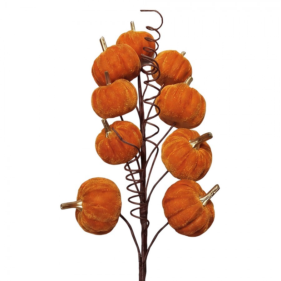 Dekorační větvička se sametovými dýněmi Pumpkin Velvet - 6*4*56 cm
