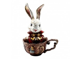 Vintage dekorace figurka králík v šálku - 17*13*25 cm