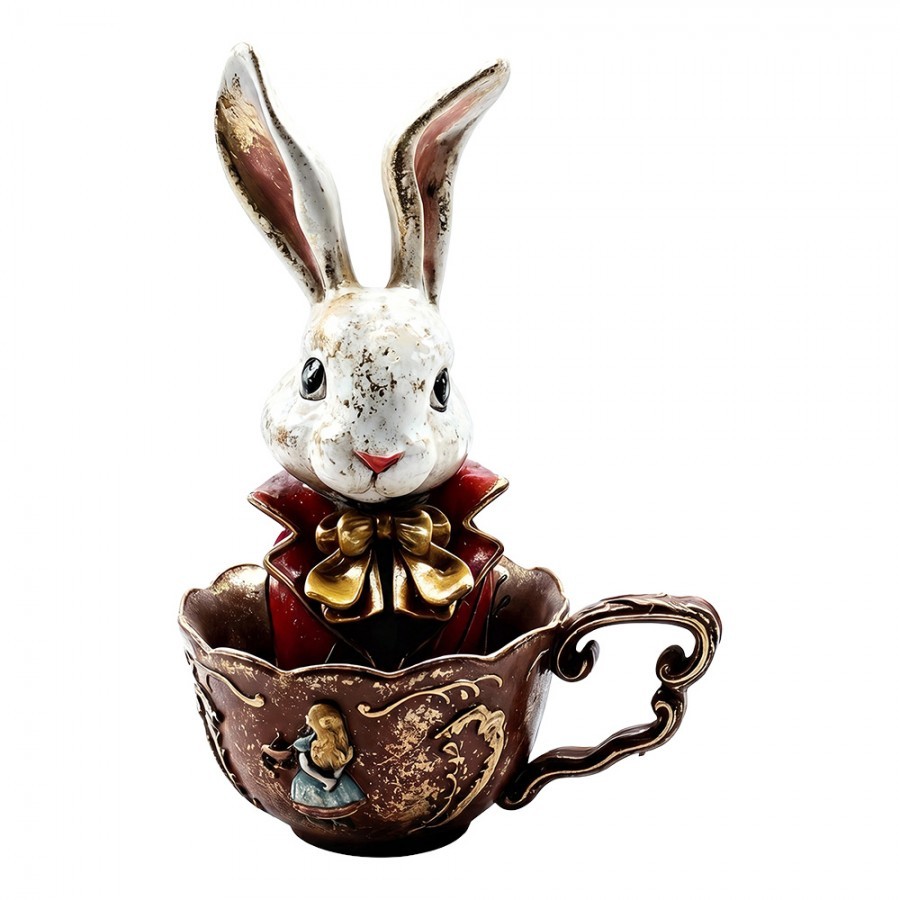 Vintage dekorace figurka králík v šálku - 17*13*25 cm