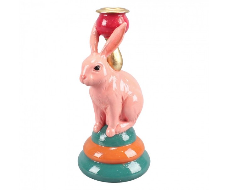 Decorative Figurine Rabbit Pink Plastic Figurine - ? 10*19 cm Clayre & Eef