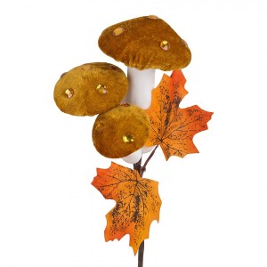 Oranžová dekorační větvička s houbami - 8*4*55 cm