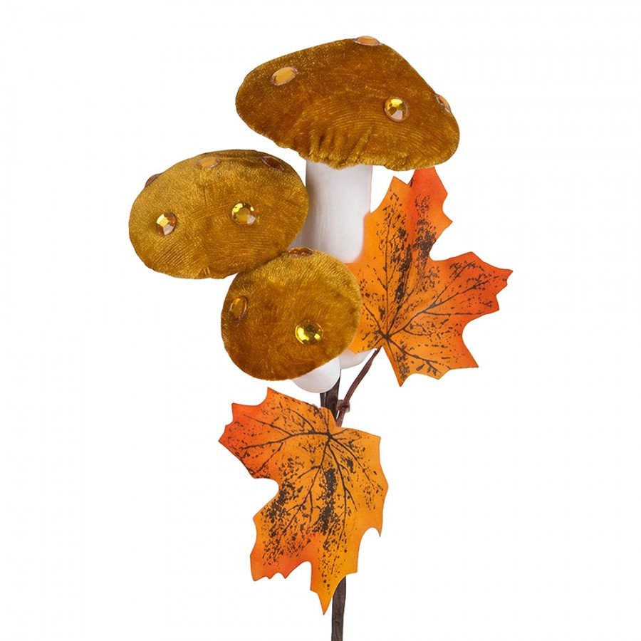 Oranžová dekorační větvička s houbami - 8*4*55 cm