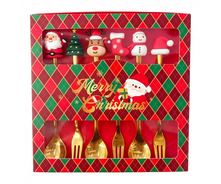 Dessert Cutlery SET 6 Gold Colored Metal Christmas Decoration Christmas - 2*12 cm (6) Clayre & Eef