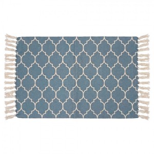 Béžovo-modrý koberec s boho vzhledem a třásněmi - 60*90 cm