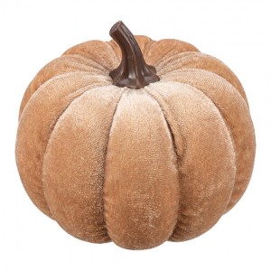Béžová dekorační sametová dýně Pumpkin Velvet - Ø 10 cm