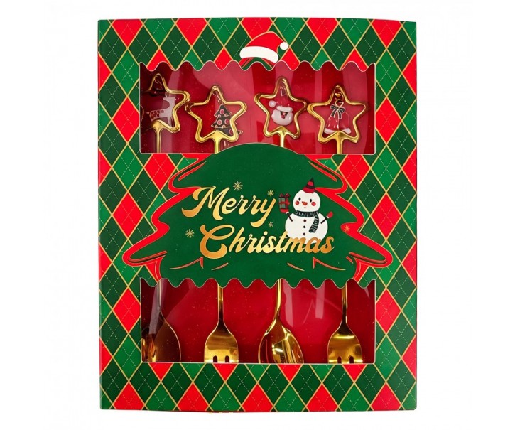 Dessert Cutlery SET 4 Gold Colored Metal Christmas Decoration Christmas - 2*12 cm (4) Clayre & Eef