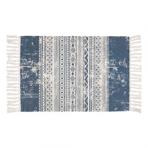 Béžovo-modrý koberec s vintage vzhledem a třásněmi - 60*90 cm