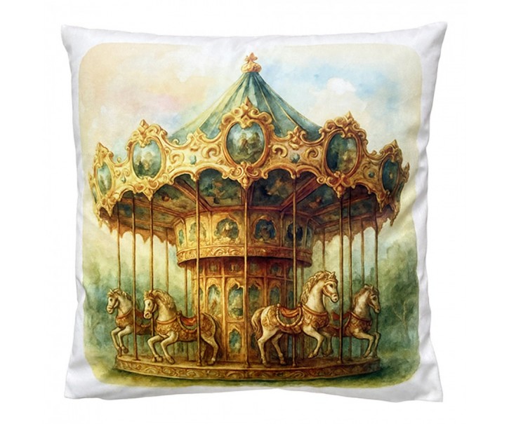 Dekorační polštář kolotoč s koníky Vintage Carousel - 45*45*4 cm Clayre & Eef