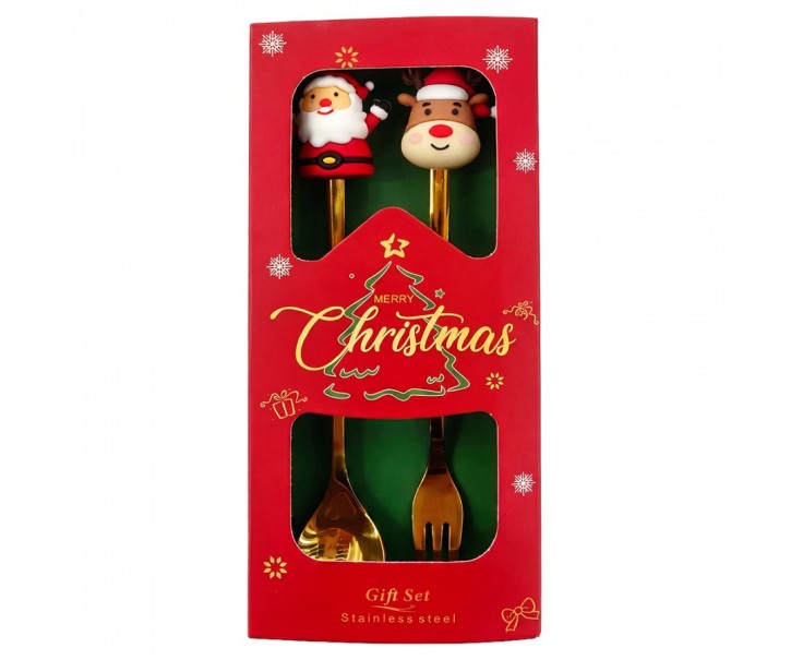 Dessert Cutlery SET 2 Gold Colored Metal Christmas Decoration Christmas - Christmas Clayre & Eef