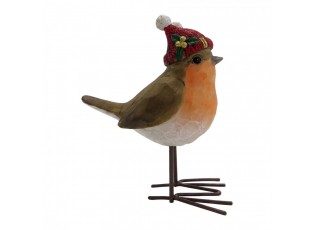 Dekorace zimní figurka ptáček s čepičkou - 9*6*12 cm