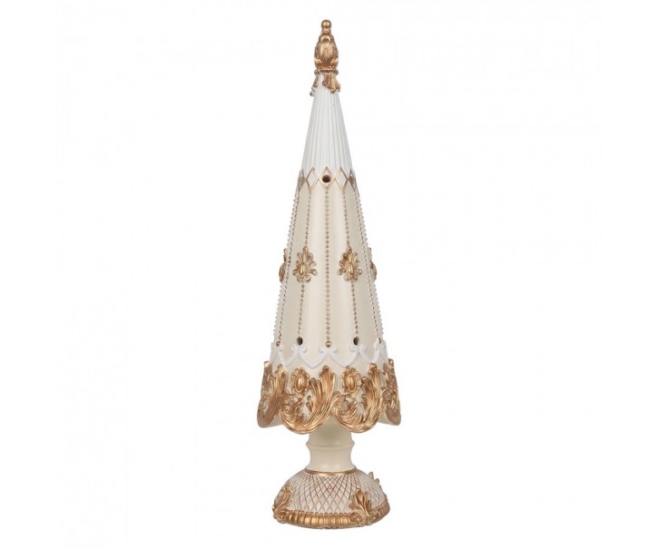 Bílo-zlatá antik dekorace vánoční strom s ornamenty - Ø 12*42 cm Clayre & Eef