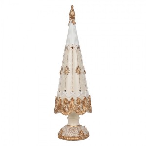 Bílo-zlatá antik dekorace vánoční strom s ornamenty - Ø 12*42 cm