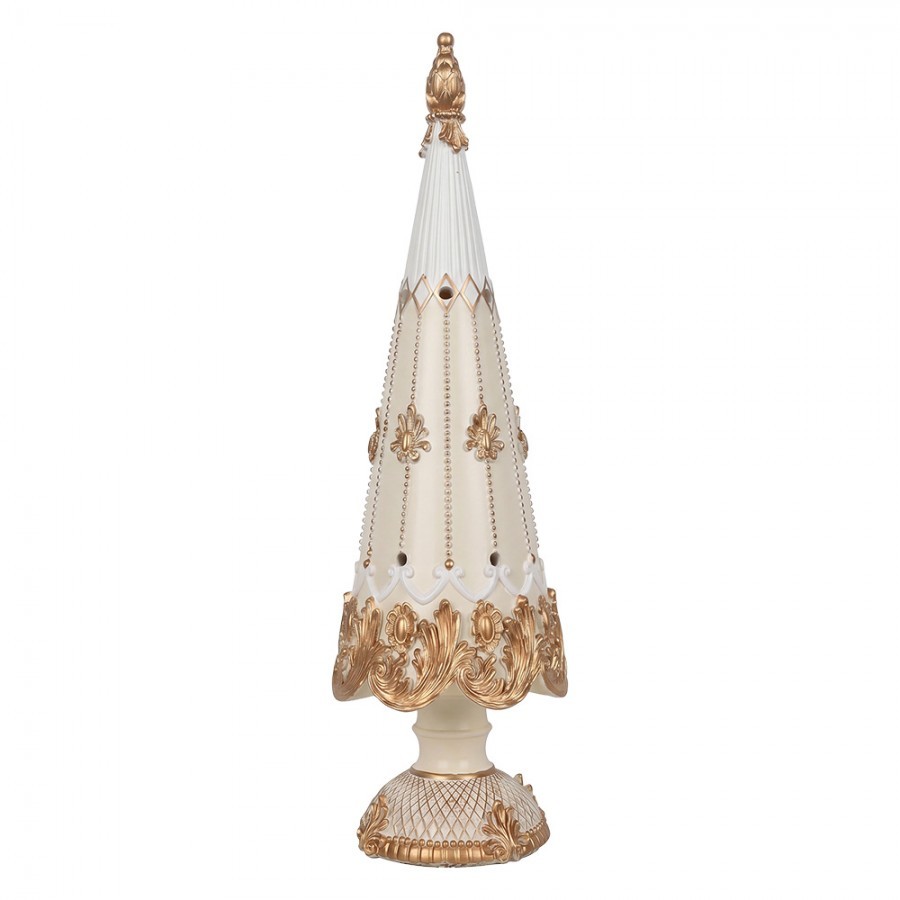 Bílo-zlatá antik dekorace vánoční strom s ornamenty - Ø 12*42 cm