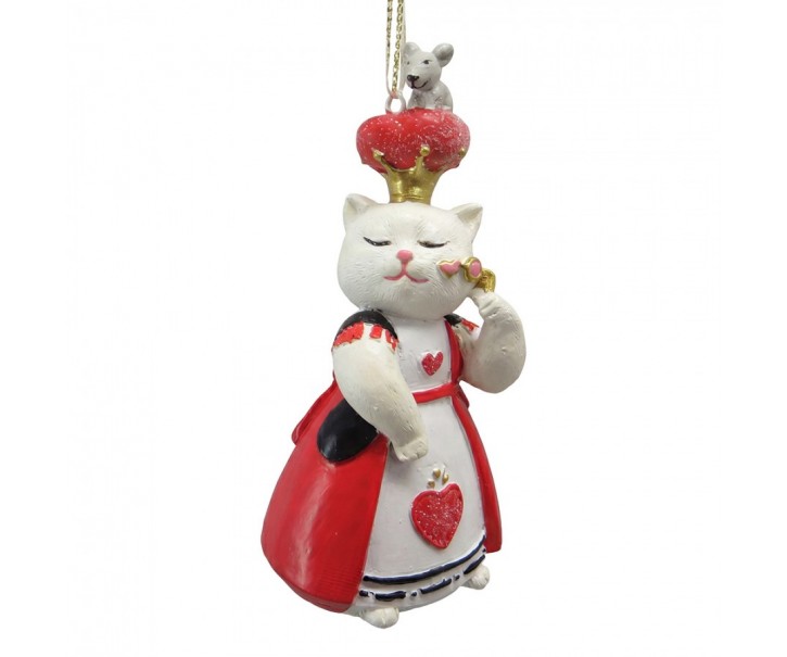 Christmas Ornament Cat White Plastic - 5*4*10 cm Clayre & Eef