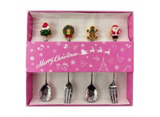 Dessert Cutlery SET 4 Silver Colored Metal Christmas Decoration Christmas - 2*12 cm (4)