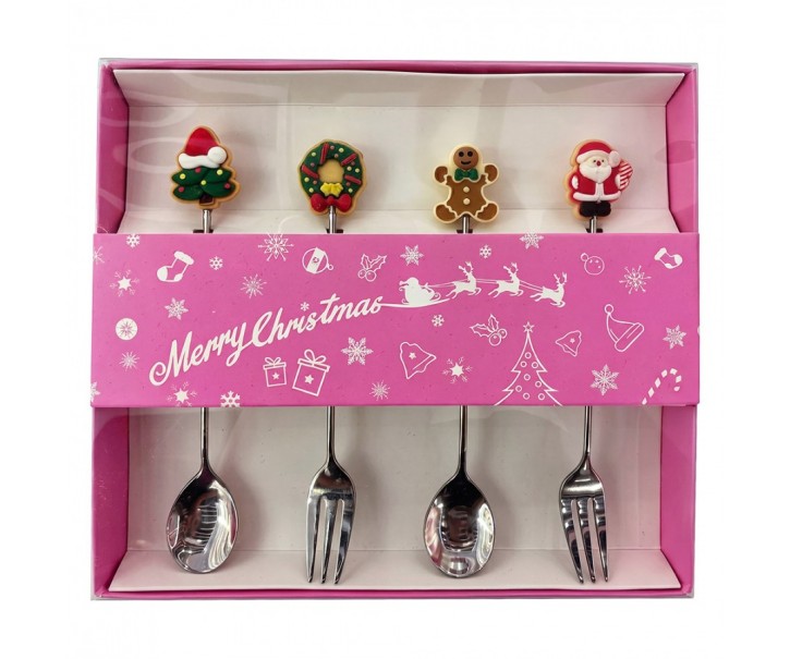 Dessert Cutlery SET 4 Silver Colored Metal Christmas Decoration Christmas - 2*12 cm (4) Clayre & Eef
