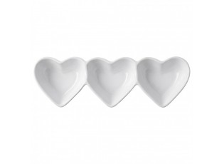 Bowl With 3 Sections Hearts White Ceramic - 3.0 cm
