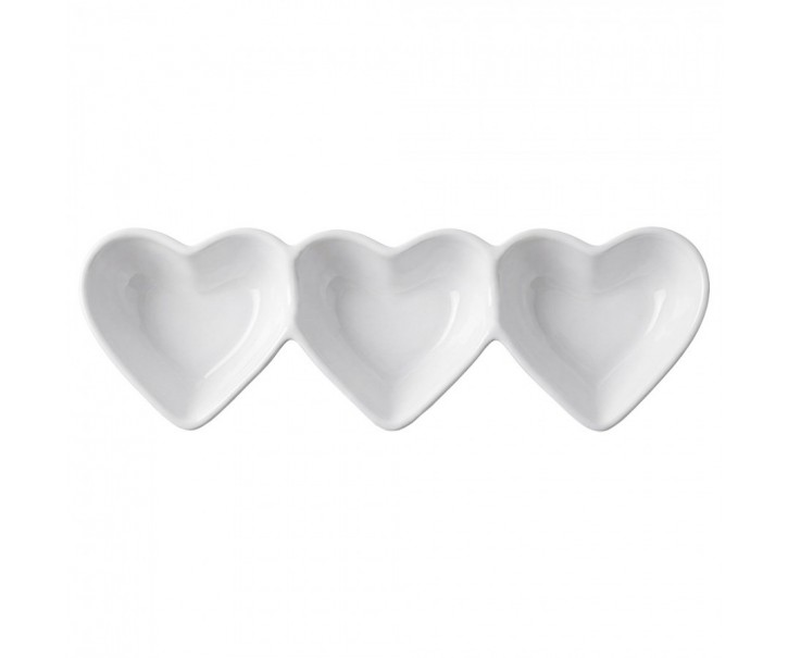 Bowl With 3 Sections Hearts White Ceramic - 3.0 cm Clayre & Eef