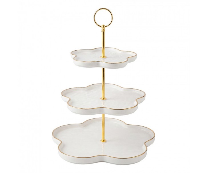 Elegantní keramický 3-patrový etažér ve tvaru květů - Ø 24 cm Clayre & Eef
