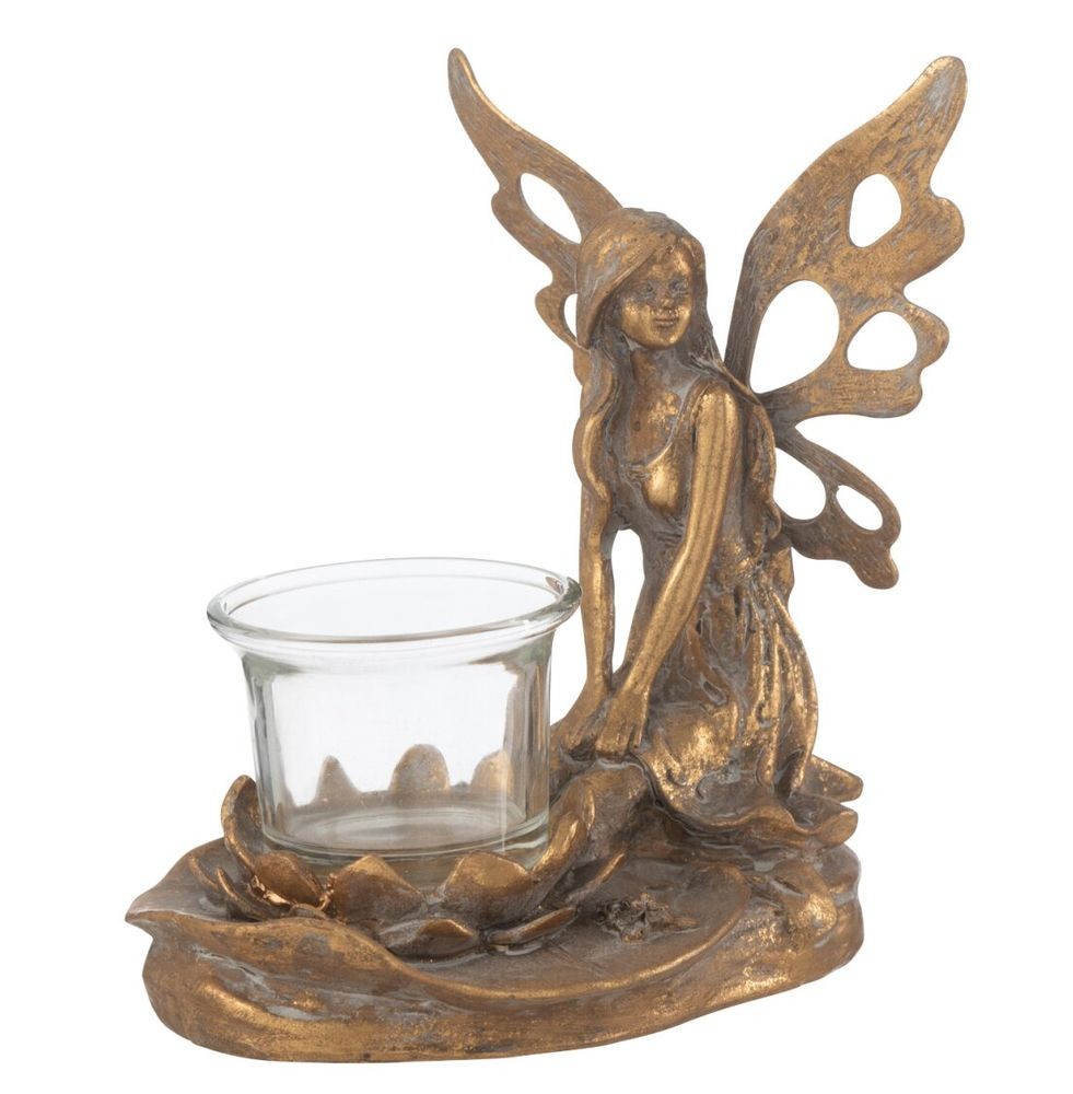 Zlatý antik svícen Vidia s andělem - 15*10*16 cm