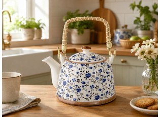Konvička se sítkem modré kvítky - Ø 18*14*12 cm / 0,7L