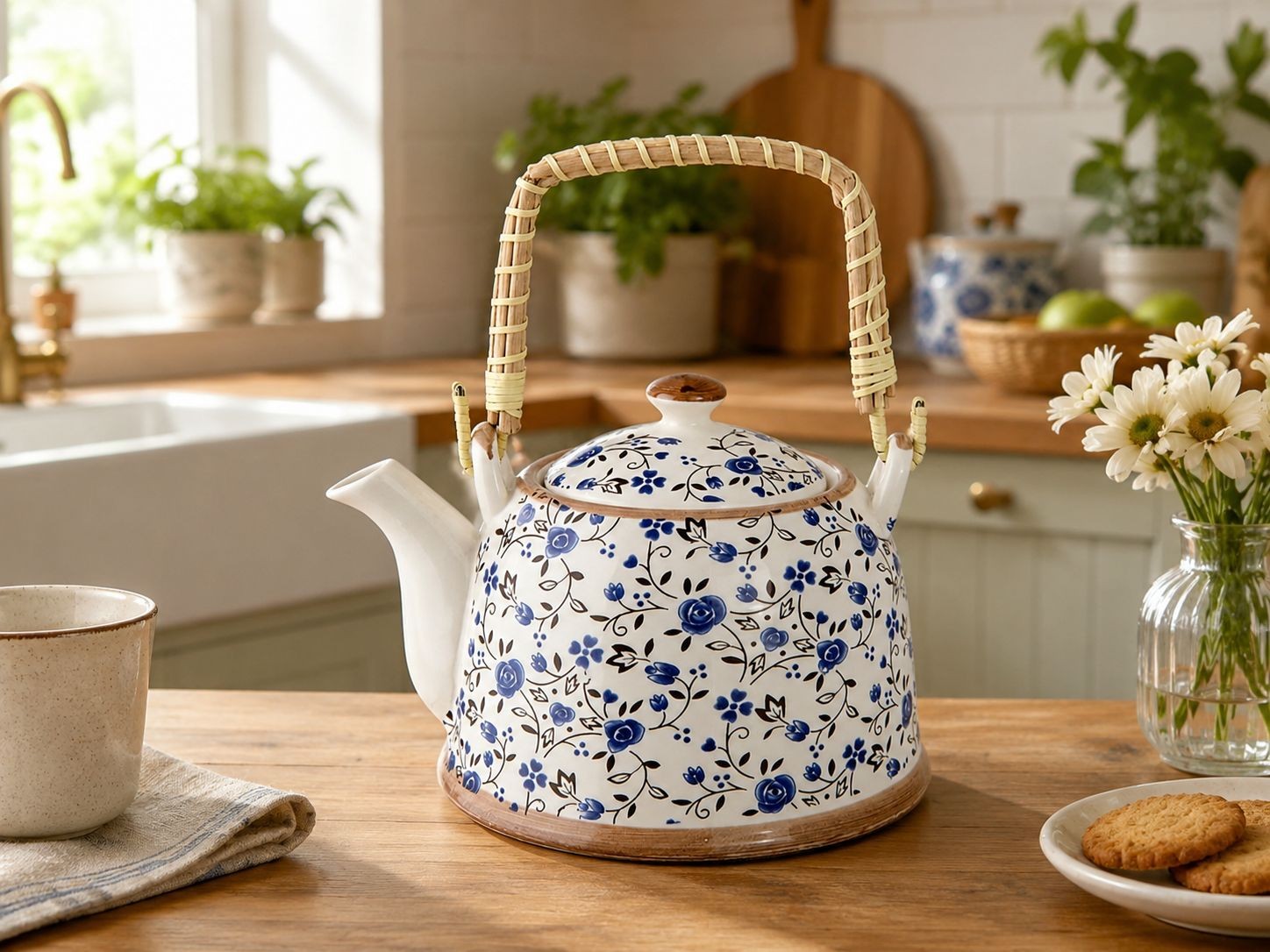 Konvička se sítkem modré kvítky - Ø 18*14*12 cm / 0,7L