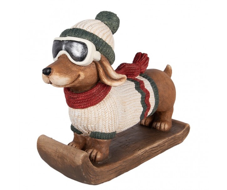 Dekorace jezevčík v lyžařském obleku Dachshund - 51*17*37 cm Clayre & Eef
