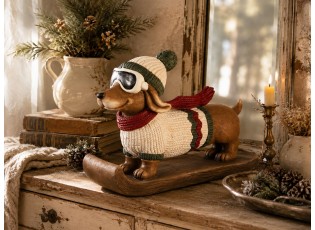 Dekorace jezevčík v lyžařském obleku Dachshund - 51*17*37 cm