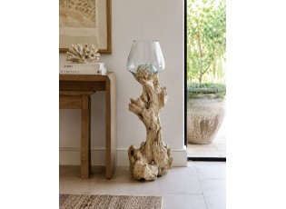 Skleněná váza z recyklovaného skla na dřevu Gamal White XXL - 40*40*80 cm