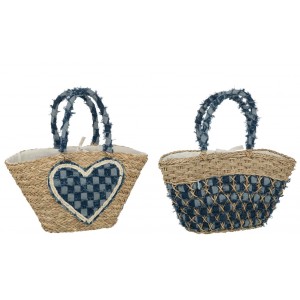 Set 2ks plážová taška z mořské trávy se srdíčkem Beach Bag - 59*22*30 cm