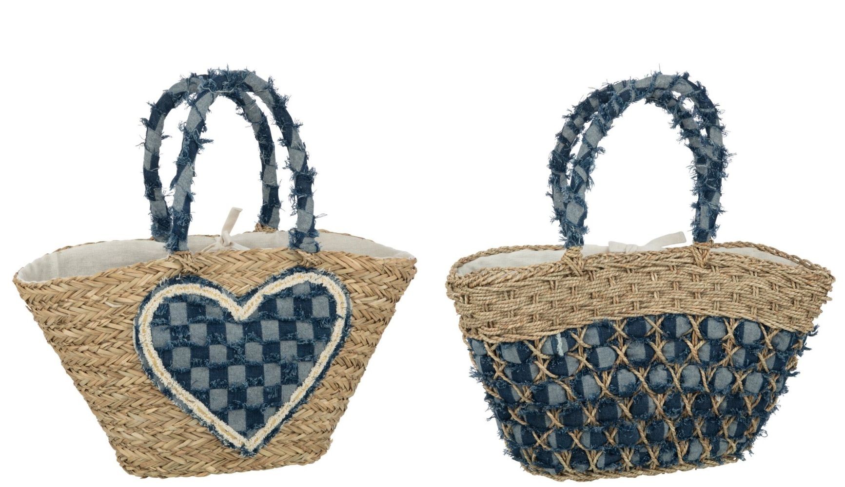 Set 2ks plážová taška z mořské trávy se srdíčkem Beach Bag - 59*22*30 cm