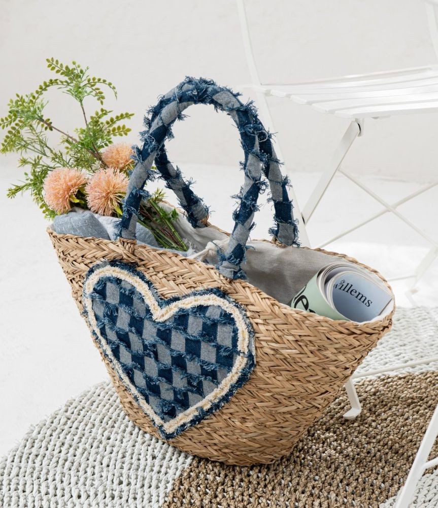 Set 2ks plážová taška z mořské trávy se srdíčkem Beach Bag - 59*22*30 cm