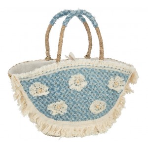 Plážová taška z mořské trávy s květy a třásněmi Beach Bag - 59*16*30 cm